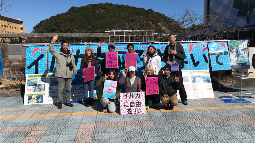 Japanese activists say NO to the dolphin slaughter and captivity, Taiji, Japan