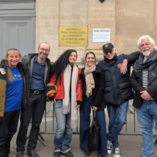 From left to right: Ingrid Visser, Jan Schmidt Burbach, Lamya Essemiali, Delphine Ronfot, Ric O'Barry, and Paul Watson. Credit: Sea Shepherd France
